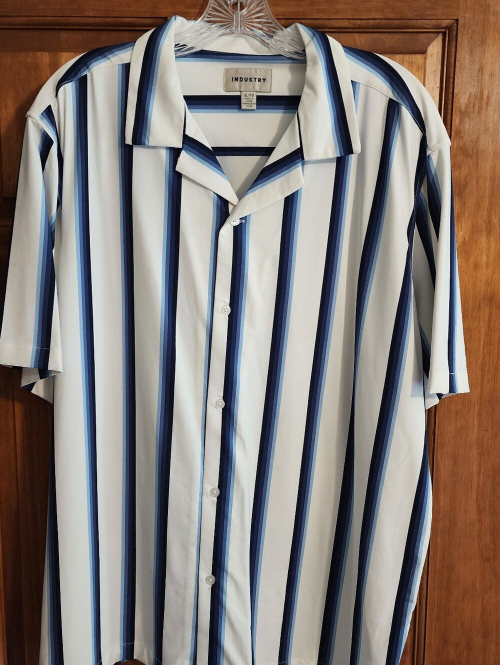 Men’s Industry White Shirt with Blue Vertical Stripes